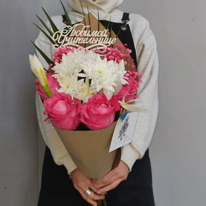 Букет Роз, Хризантем и Ирисов