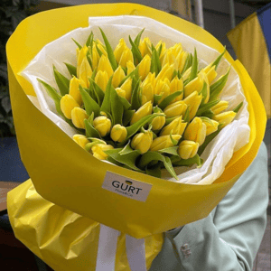 Букет «Желтые тюльпаны с оформлением»