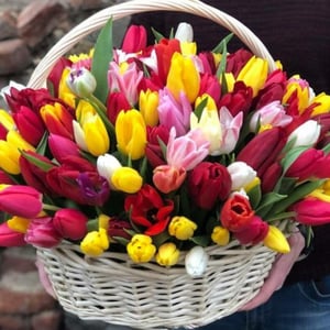 Корзина с тюльпанами микс