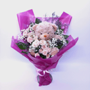 Букет с игрушкой "Мишутка" из роз и гипсофил