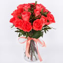 15 Coral Roses with Greenery