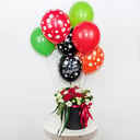 Композиция «Стрела Амура» с гелиевыми шарами из роз и эустом