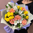 Букет «Яркие краски» из роз и хризантем