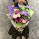 Букет из фиолетовых Хризантем, Роз и Диантуса