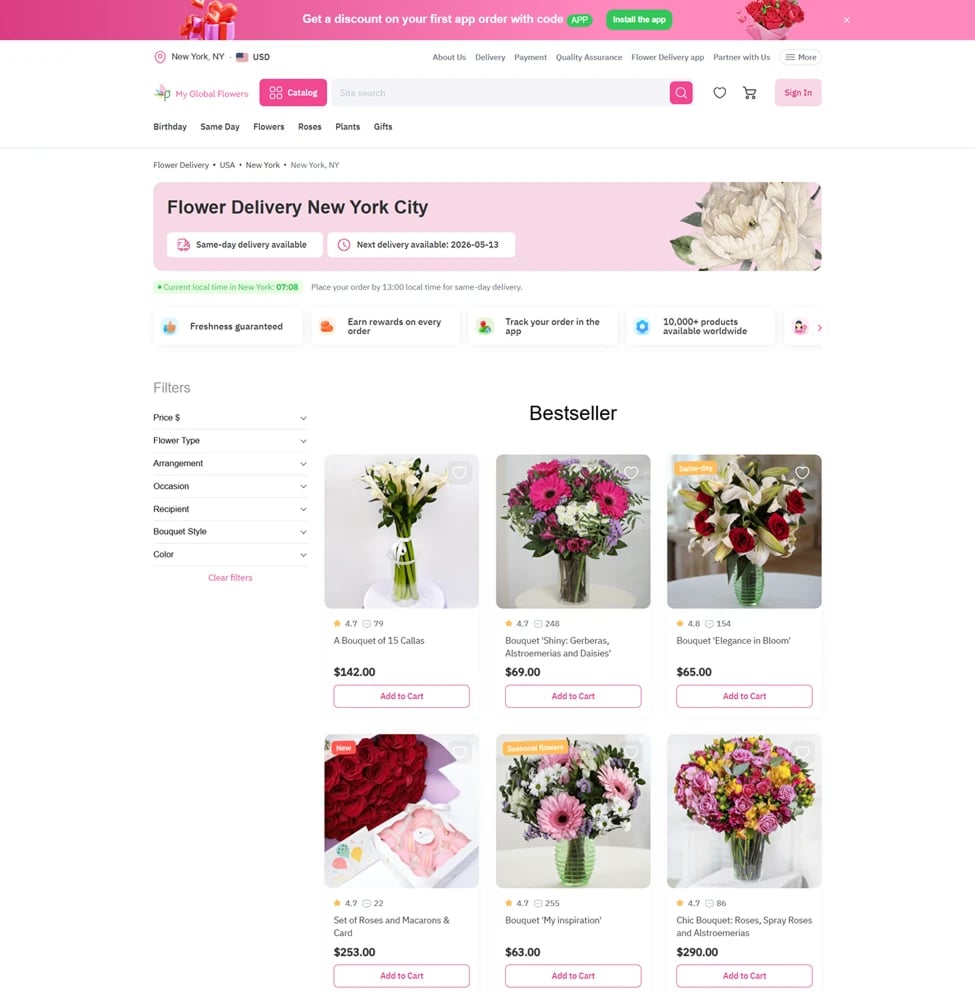 Bouquets available for delivery on MyGlobalFlowers