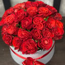 25 красных роз в шляпной коробке