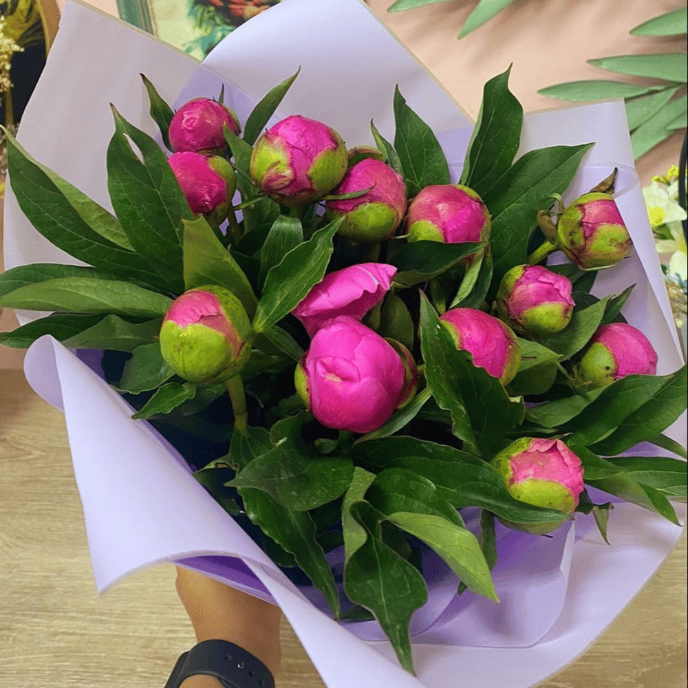 Букет пионов в упаковке