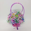 Коробка с цветами «Радужная гипсофила в сумочке Фуксия»