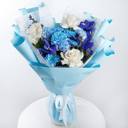 Букет «Небесная симфония» из ирисов и гвоздик