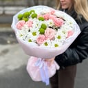 Букет «Авторский кругляш» из хризантем и роз