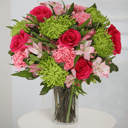 Joy: Roses, Carnations and solitary Daisy Poms