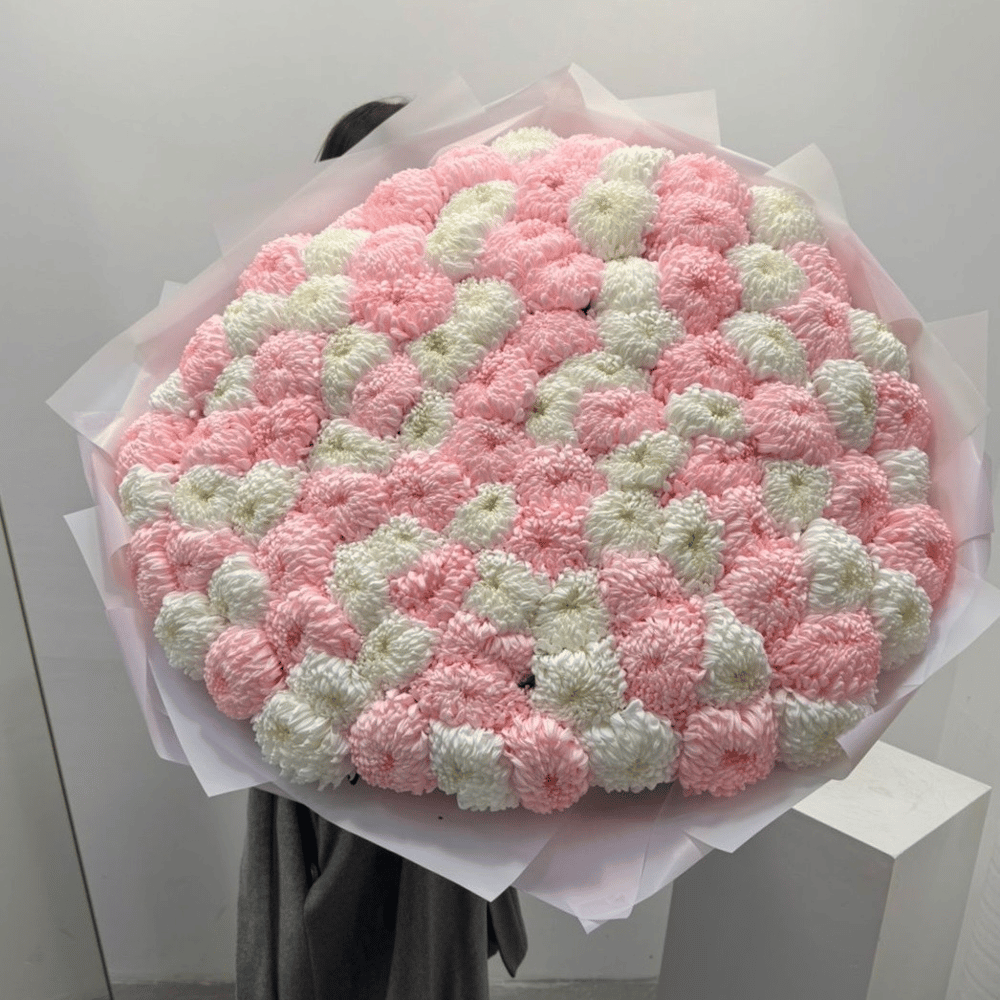 Букет «Хризантемы шаровидные зефирки 101 шт»