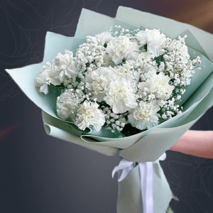 Букет «Гелена» из гвоздик и гипсофил