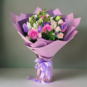 Букет «Пудровая элегантность» из роз и эустом