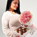 Подарочный набор «Комбо набор 6 – Букет и клубника в шоколаде»
