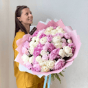 Букет «51 пион белый и розовый»