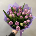 Букет 25 сиреневых пионовидных тюльпанов