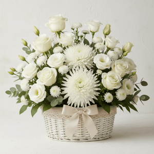 Корзина с цветами «Зимний сад» из роз и хризантем