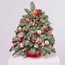 Шляпная коробка с цветами «Новогодняя композиция из живой пихты»