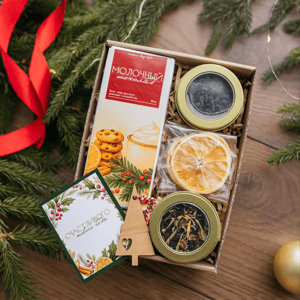 Подарок на Новый год с чаем и шоколадом