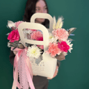 Коробка с цветами «Сумочка в розовых оттенках»