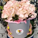 Шляпная коробка с цветами «Нежные грёзы» из гортензий