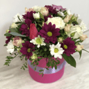 Шляпная коробка с цветами «Сокровенная мечта» из роз и хризантем