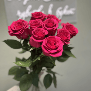 Букет из 9 Ярко - розовых роз под ленту