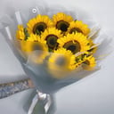 Букет «Подсолнухи с колосьями в матовой плёнке»