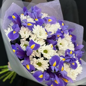 Букет хризантемы ромашка и ирисы