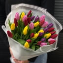 Букет из 35 разноцветных тюльпанов