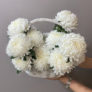 Букет «Корзина с белыми хризантемами 17 шт»