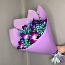 Букет «Голубая Гипсофила и экзотические орхидеи»