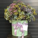 Шляпная коробка с цветами «Коробка с разноцветоной гипсофилой»