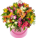 Шляпная коробка с цветами «Праздничный день» из альстромерий