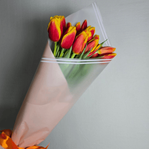 Букет из 17 красно-желтых тюльпанов