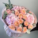 Букет «Шикарные розовые гортензии с розами»