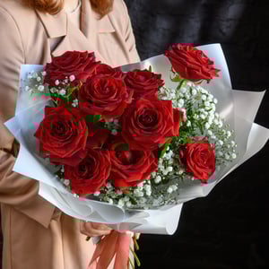 Воздушный букет с красными розами