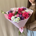 Букет «Пунш» из эустом и хризантем