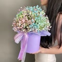 Шляпная коробка с цветами «Радужная гипсофила в коробке»