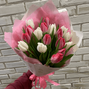 Букет «Тюльпаны бело-розовые»