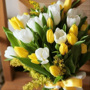 Букет Весенний праздник из тюльпанов и мимоза