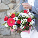 Коробка с цветами «Восхищение» из хризантем и тюльпанов