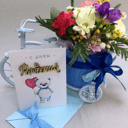 Композиция С Днем рождения,малыш! из роз и хризантем